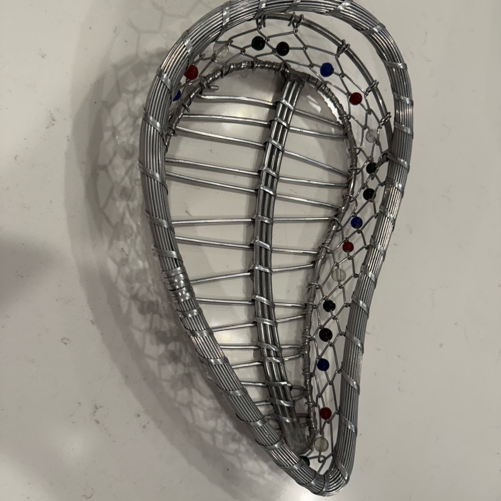 Vintage Aluminum wire weaved basket with beaded accents